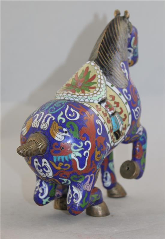 A Chinese cloisonne enamel model of a horse, 20th century, 23cm